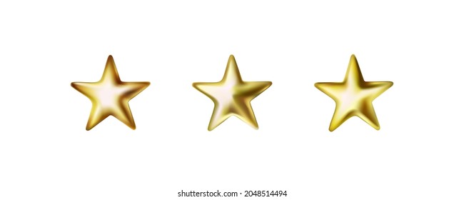 Gold glowing stars with shadows isolated on white background. Golden vip casino, award, certificate icons. Vector 3d luxury Christmas or New Year element design set