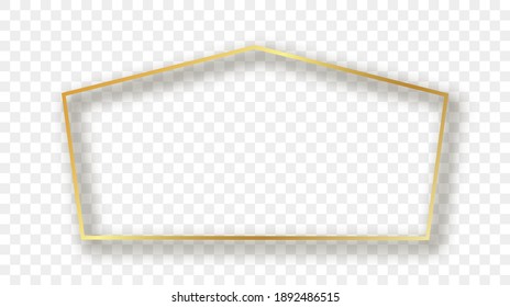 Goldener, tetragonförmiger Rahmen mit Schatten einzeln auf transparentem Hintergrund. Leuchtender Rahmen mit leuchtenden Effekten. Vektorgrafik.