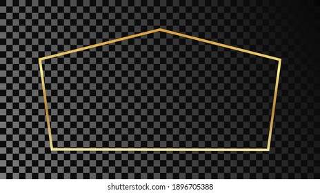 Gold glowing tetragon shape frame isolated on dark transparent background. Shiny frame with glowing effects. Vector illustration.