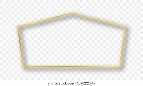 Gold glowing tetragon shape frame with shadow isolated on transparent background. Shiny frame with glowing effects. Vector illustration.