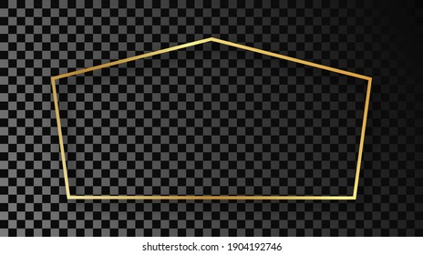 Gold glowing tetragon shape frame with shadow isolated on dark transparent background. Shiny frame with glowing effects. Vector illustration.