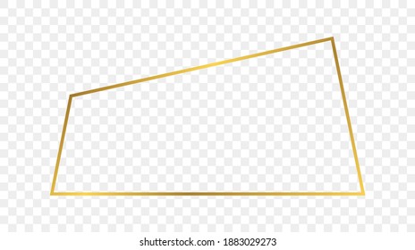 Gold glowing trapezoid shape frame isolated on transparent background. Shiny frame with glowing effects. Vector illustration.