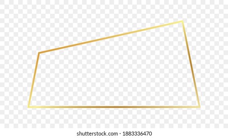 Gold glowing trapezoid shape frame isolated on transparent background. Shiny frame with glowing effects. Vector illustration.