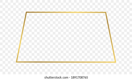 Gold glowing trapezoid shape frame isolated on transparent background. Shiny frame with glowing effects. Vector illustration.