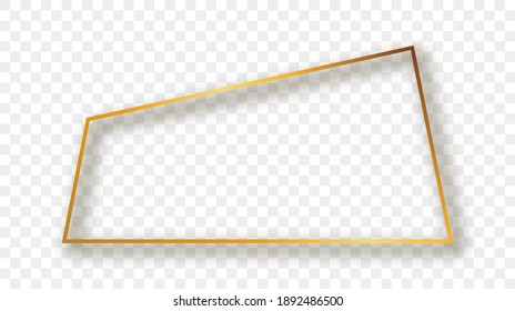 Gold glowing trapezoid shape frame with shadow isolated on transparent background. Shiny frame with glowing effects. Vector illustration.