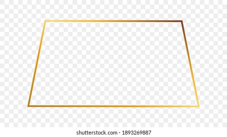 Marco de forma trapezoide brillante dorado aislado sobre fondo transparente. Marco brillante con efectos brillantes. Ilustración vectorial.