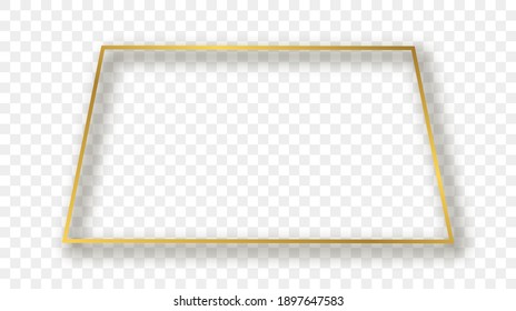 Gold glowing trapezoid shape frame with shadow isolated on transparent background. Shiny frame with glowing effects. Vector illustration.