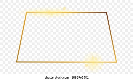 Gold glowing trapezoid shape frame isolated on transparent background. Shiny frame with glowing effects. Vector illustration.