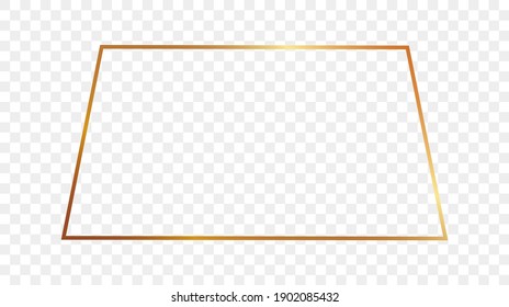Gold glowing trapezoid shape frame isolated on transparent background. Shiny frame with glowing effects. Vector illustration.