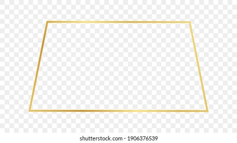 Gold glowing trapezoid shape frame isolated on transparent background. Shiny frame with glowing effects. Vector illustration.