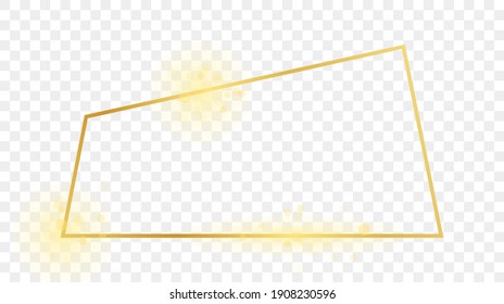 Gold glowing trapezoid shape frame isolated on transparent background. Shiny frame with glowing effects. Vector illustration.