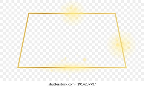 Gold glowing trapezoid shape frame isolated on transparent background. Shiny frame with glowing effects. Vector illustration.