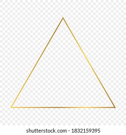 Gold glowing triangle frame isolated on transparent background. Shiny frame with glowing effects. Vector illustration.