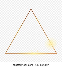 Gold glowing triangle frame isolated on transparent background. Shiny frame with glowing effects. Vector illustration.