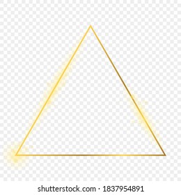 Gold glowing triangle frame isolated on transparent background. Shiny frame with glowing effects. Vector illustration.