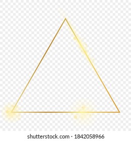 Marco triangular dorado aislado sobre fondo transparente. Marco brillante con efectos brillantes. Ilustración vectorial.