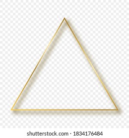Gold glowing triangle frame with shadow isolated on transparent background. Shiny frame with glowing effects. Vector illustration.