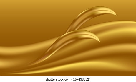 Gold glowing waves with shiny golden decor. Luxurious abstract background for your desogn. Vector illustration