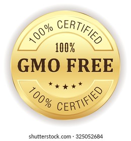 Gold gmo free button on white background