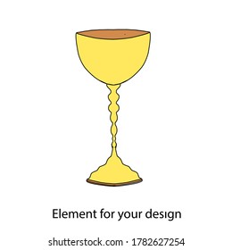 Gold goblet for wine. Bowl on a high leg. Vector illustration