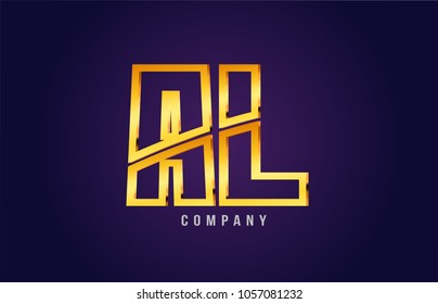 gold golden alphabet letter al a l logo combination design suitable for a company or business on a puple blue background