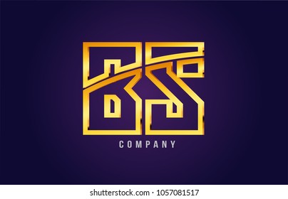 gold golden alphabet letter bs b s logo combination design suitable for a company or business on a puple blue background