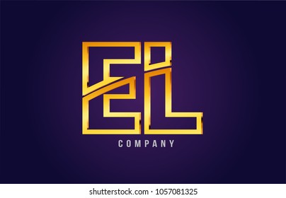 gold golden alphabet letter el e l logo combination design suitable for a company or business on a puple blue background