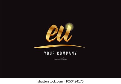 gold golden alphabet letter eu e u logo combination design suitable for a company or business