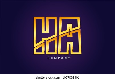gold golden alphabet letter ha h a logo combination design suitable for a company or business on a puple blue background
