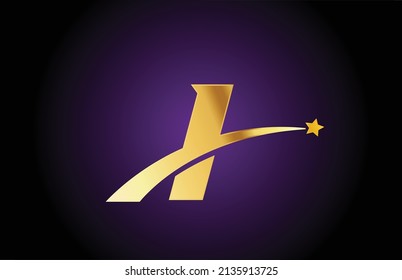 gold golden I alphabet letter logo icon with star. Creative design for company or business with swoosh