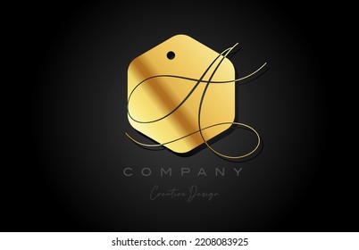 Gold Golden A Alphabet Letter Logo Icon Design With Dot And Elegant Style. Creative Polygon Template For Company And Business