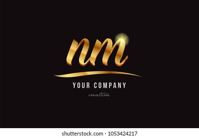 gold golden alphabet letter nm n m logo combination design suitable for a company or business