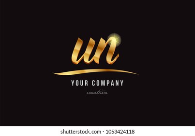 gold golden alphabet letter un u n logo combination design suitable for a company or business