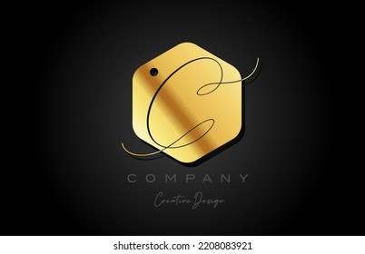 Gold Golden C Alphabet Letter Logo Icon Design With Dot And Elegant Style. Creative Polygon Template For Company And Business