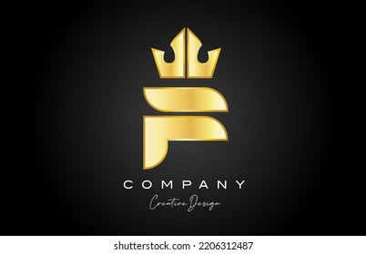 gold golden F alphabet letter logo icon design. Creative crown king template for business and company