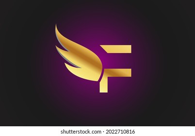gold golden F wing alphabet letter logo icon. Creative design template for company