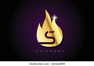 gold golden flames S alphabet letter logo design. Creative icon template for company and business