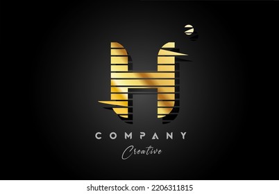 gold golden H alphabet letter logo icon design with line stripe and circle. Creative template for company and business
