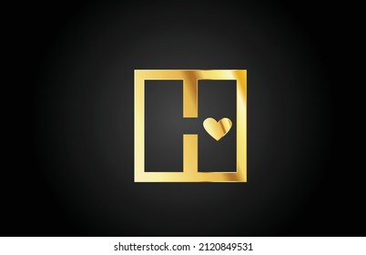 gold golden H love heart alphabet letter logo icon design. Creative template for business or company