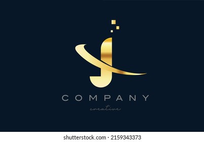 gold golden J alphabet letter logo icon design. Creative template for company and business with swoosh