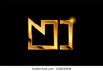 gold golden metal alphabet letter logo combination ni n i design suitable for a company or business