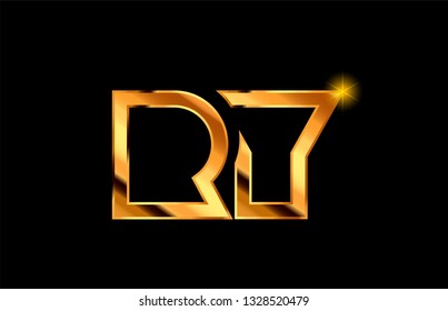 gold golden metal alphabet letter logo combination ry r y design suitable for a company or business