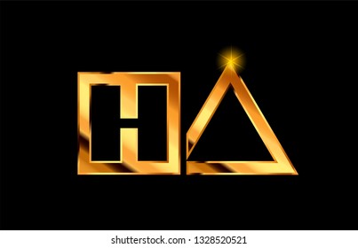 gold golden metal alphabet letter logo combination ha h a design suitable for a company or business