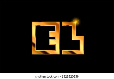 gold golden metal alphabet letter logo combination el e l design suitable for a company or business