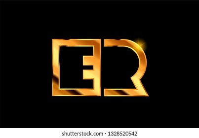 gold golden metal alphabet letter logo combination er e r design suitable for a company or business