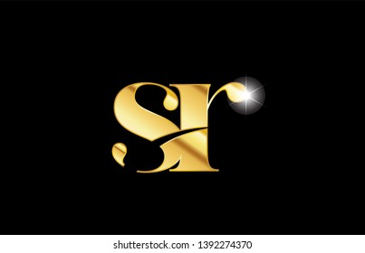 gold golden metal metallic alphabet letter sr s r logo icon design for a company or business