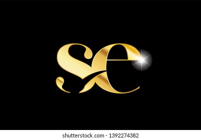 gold golden metal metallic alphabet letter se s e logo icon design for a company or business