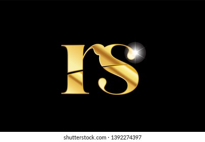gold golden metal metallic alphabet letter rs r s logo icon design for a company or business