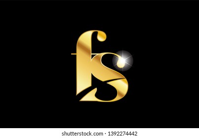 gold golden metal metallic alphabet letter fs f s logo icon design for a company or business