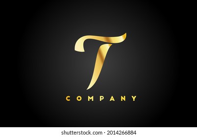 gold golden metal T alphabet letter logo icon for branding. Creative company design for lettering and corporate 